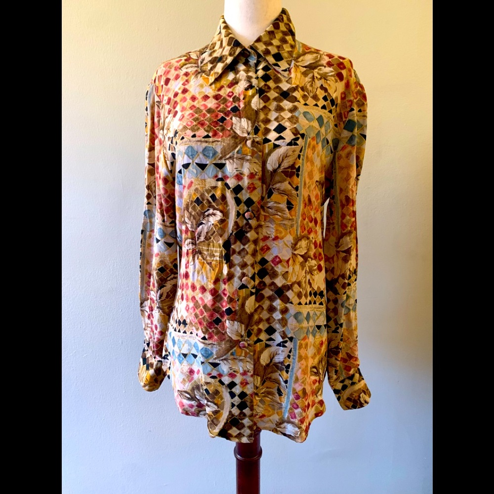Vintage Silk Abstract Print Blouse